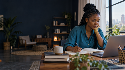 A learner studying independently at home